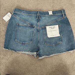 Good American Blue Jean Shorts with Frayed Hem